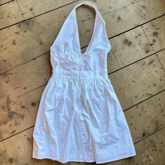 Venus White Halter Sun Dress Size 4 Cotton Tie Waist Summer Fit & Flare - Picture 3 of 11